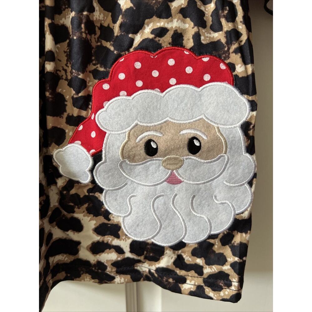 BMJ Holiday Dress Animal Print, Contrasting Ruffle With Appliqued Santa NWNT - Picture 4 of 7